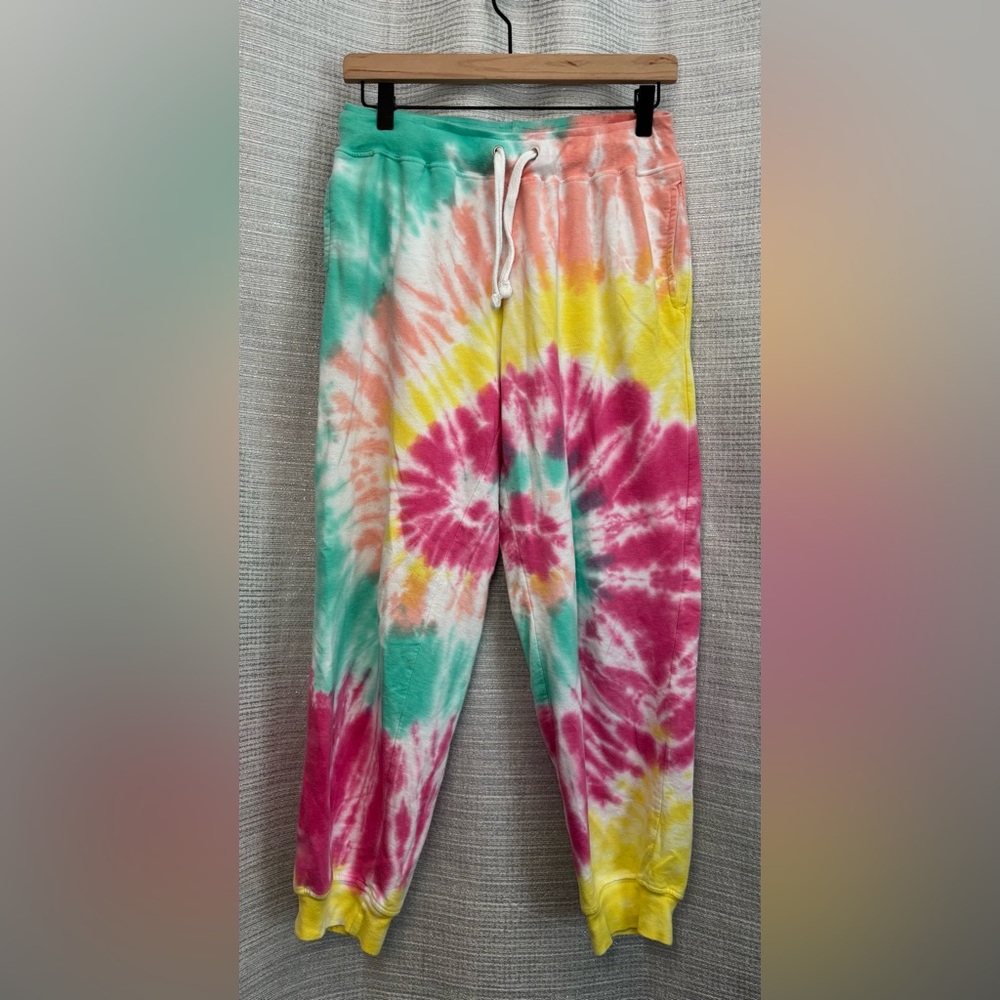 Dreamsicle | Vibrant Pink and Yellow Tie-Dye Joggers with Elastic Waistband | L
